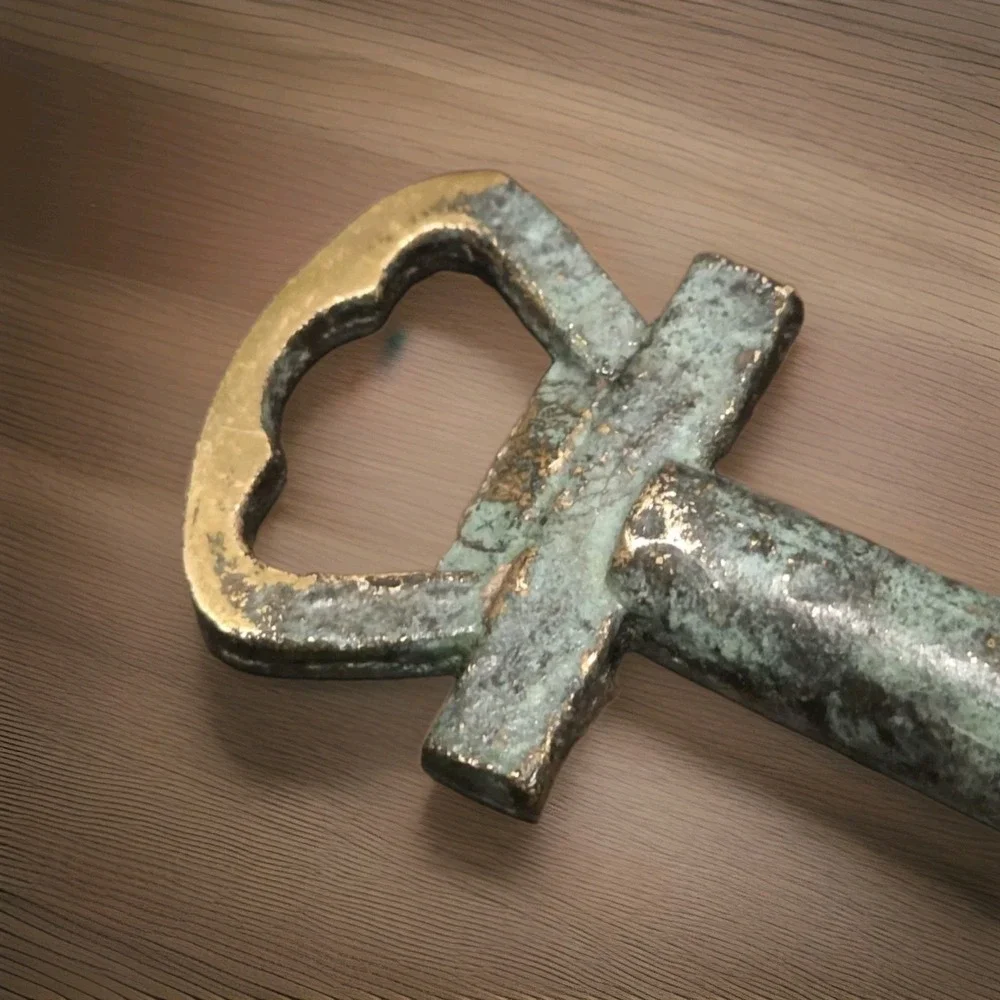 Vintage Brass Anchor Shaped Wine Key & Bottle Opener Green Patina Finish 5.5